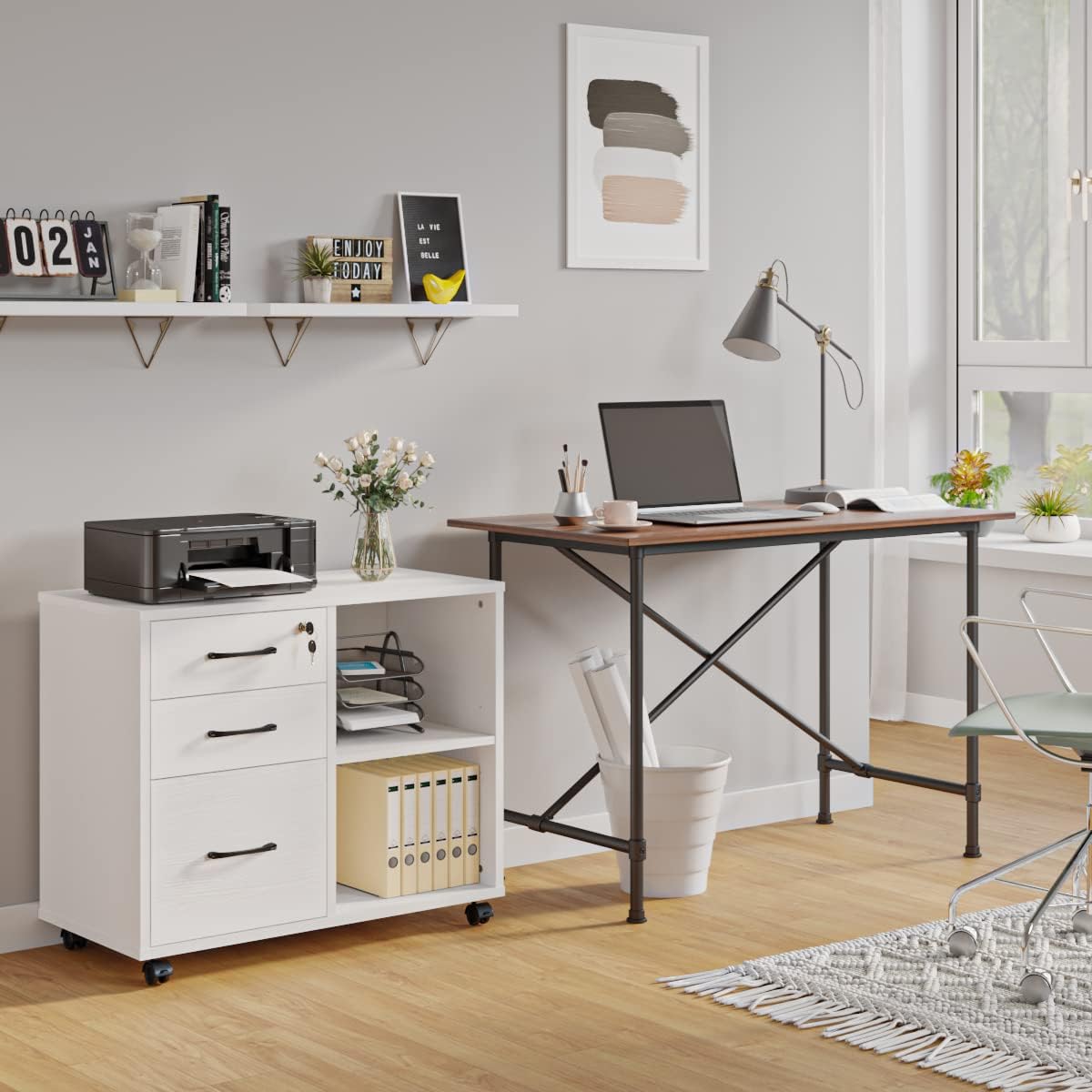 3-Drawer Rolling File Cabinet with Printer Stand