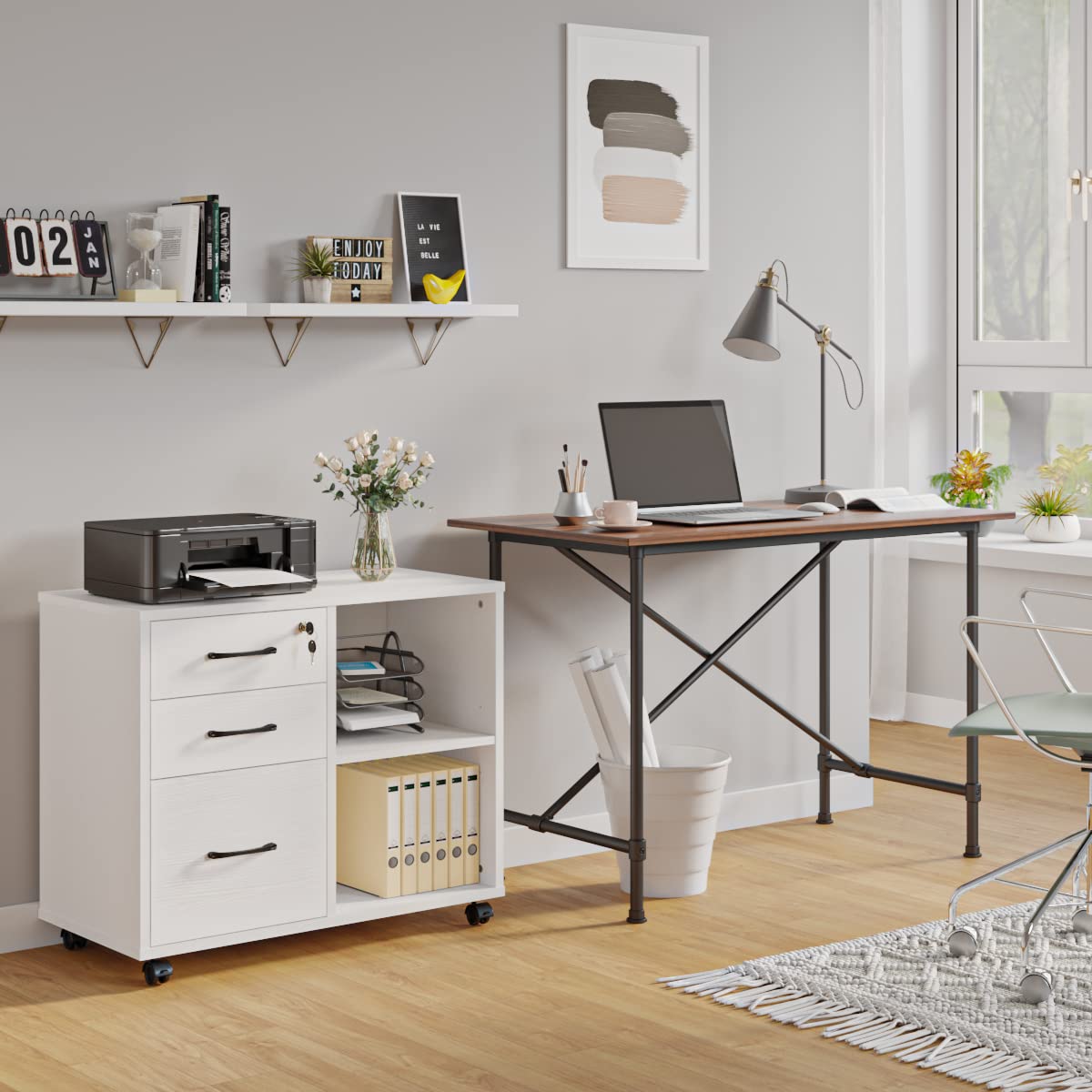 3-Drawer Rolling File Cabinet with Printer Stand