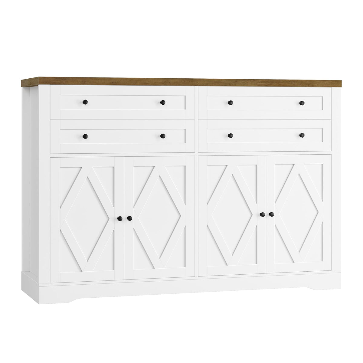 HOSTACK 55"W Kitchen Buffet Sideboard Cabinet with 4 Storage Drawers, White