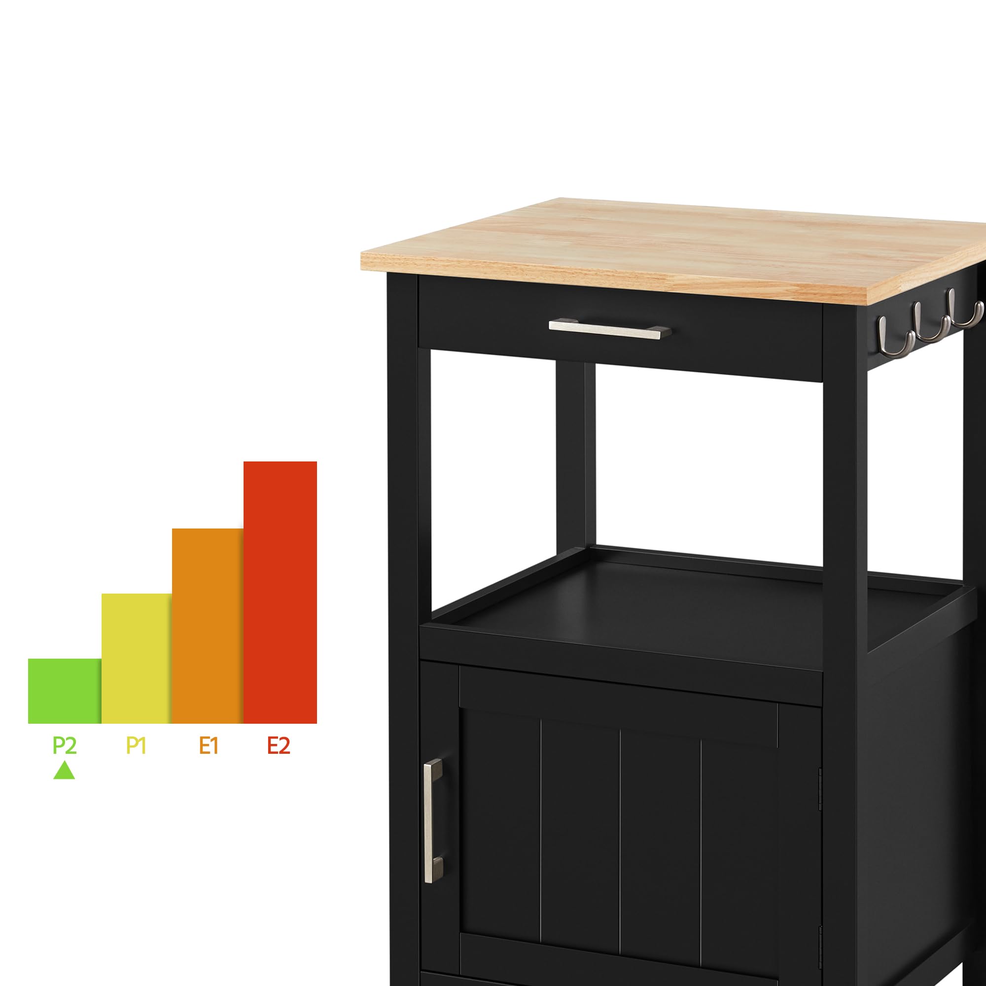 Yaheetech Kitchen Island Cart with Storage, Rolling Kitchen Island on Wheels with 6 Side Hooks, Wood Top Microwave Cart with Drawer for Dining Room, Black