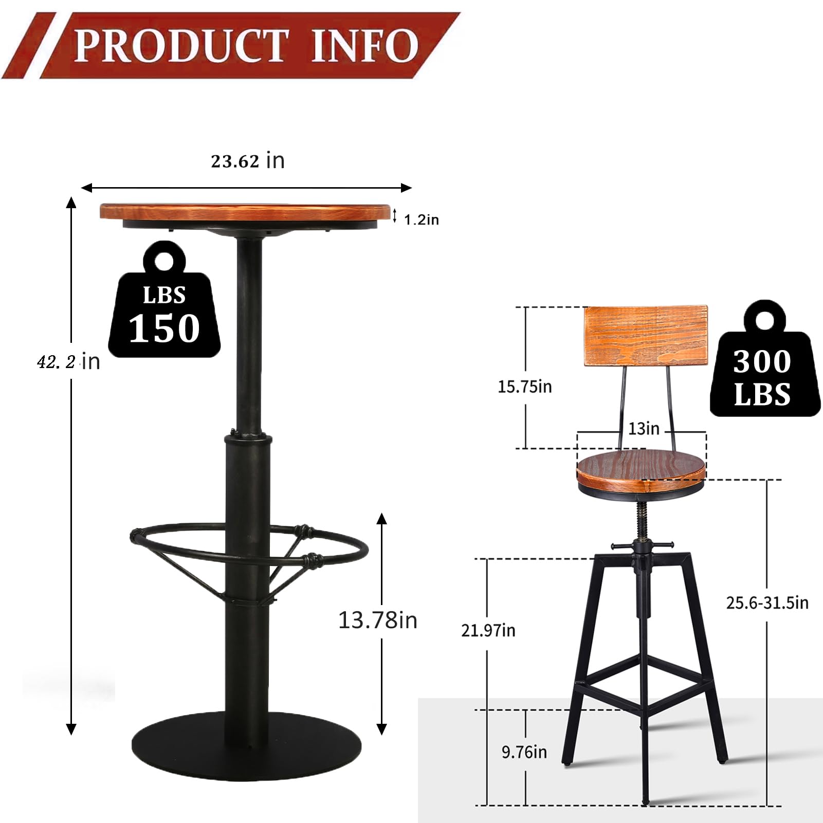 Industrial 3-Piece Pub Table Set with 2 Stools