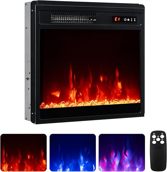 Electric Fireplace Insert with LED Light Strips & Crystal Stones