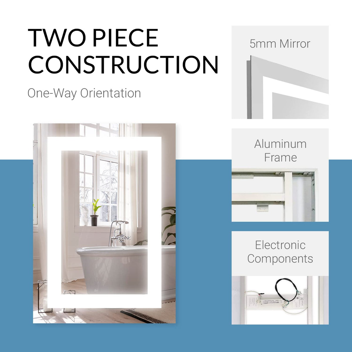 Mirrors & Marble Rectangle LED Vanity Mirror (36" x 36"), Front Lighted Modern Anti Fog Glass for Bathroom, Bedroom, Wall Mounting Home Décor Glass for Over Sink Bathroom, Entryway