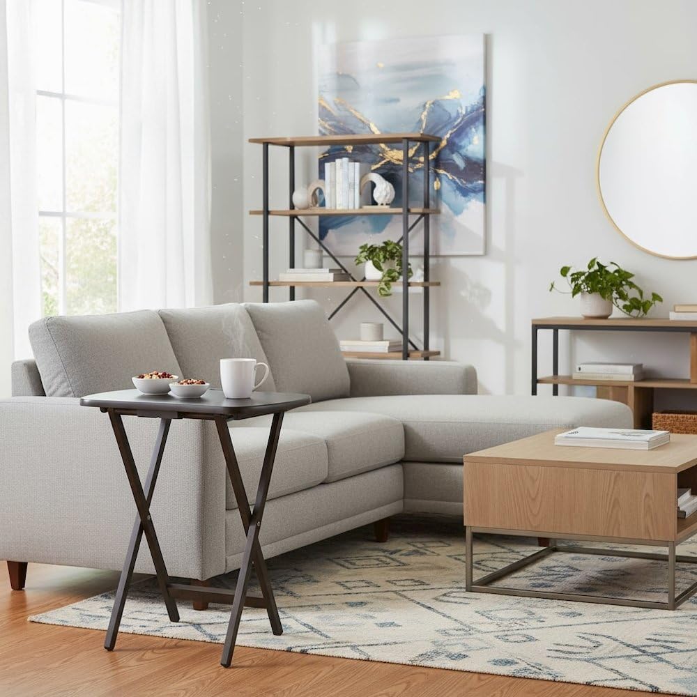 5-Piece Folding TV Tray Table Set with Storage Rack