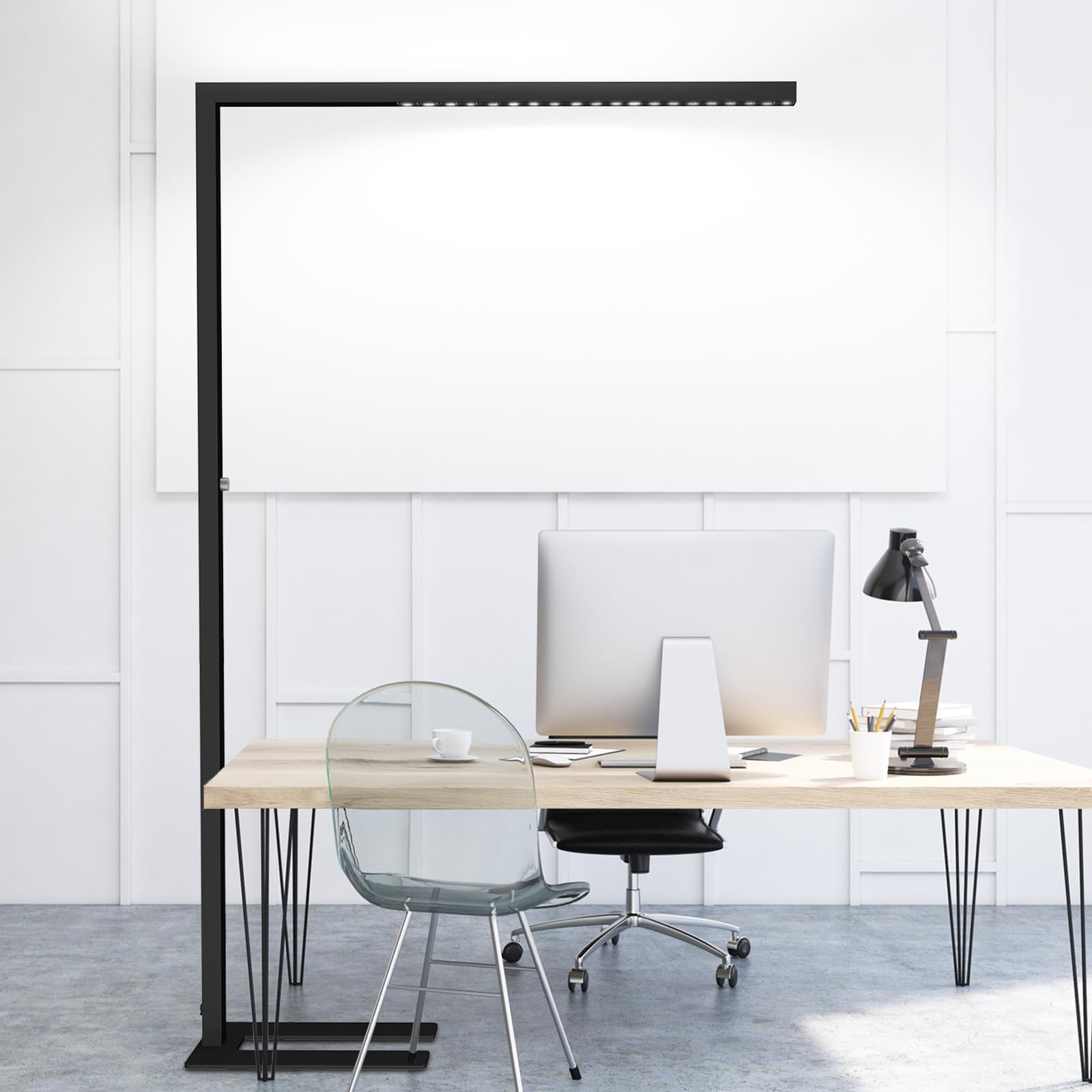 STERREN 77" LED Floor Lamp, 7350LM Dimmable Eye-Care Standing Piano Lamp, 70W Modern Tall Reading Light Bright Lighting for Office Living Room Bedroom, 4000K Natural Daylight - Black