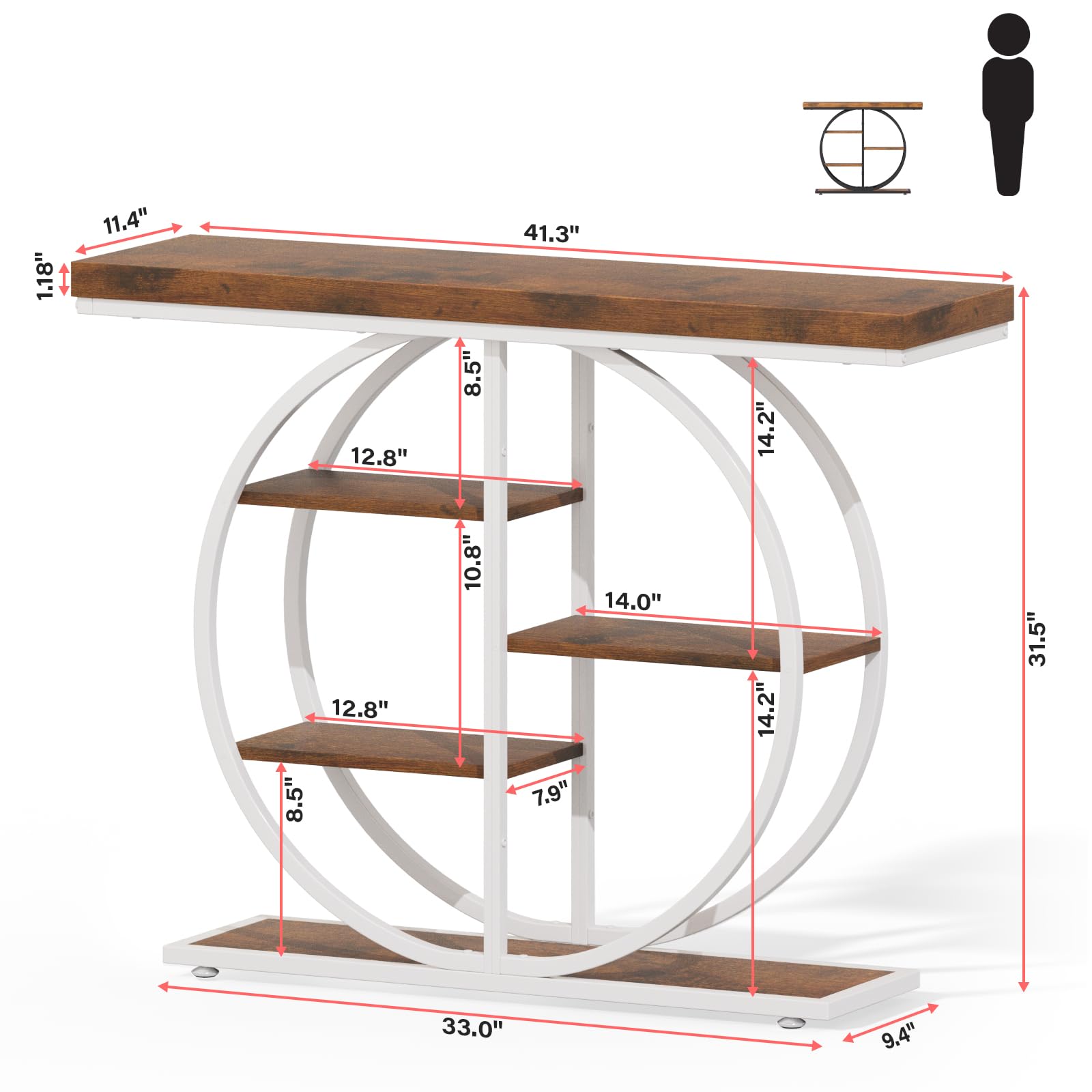 5-Tier Industrial Console Table with Storage Shelves