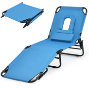 Folding Beach Lounge Chair with 5-Position Adjustable Backrest & Padded Pillows