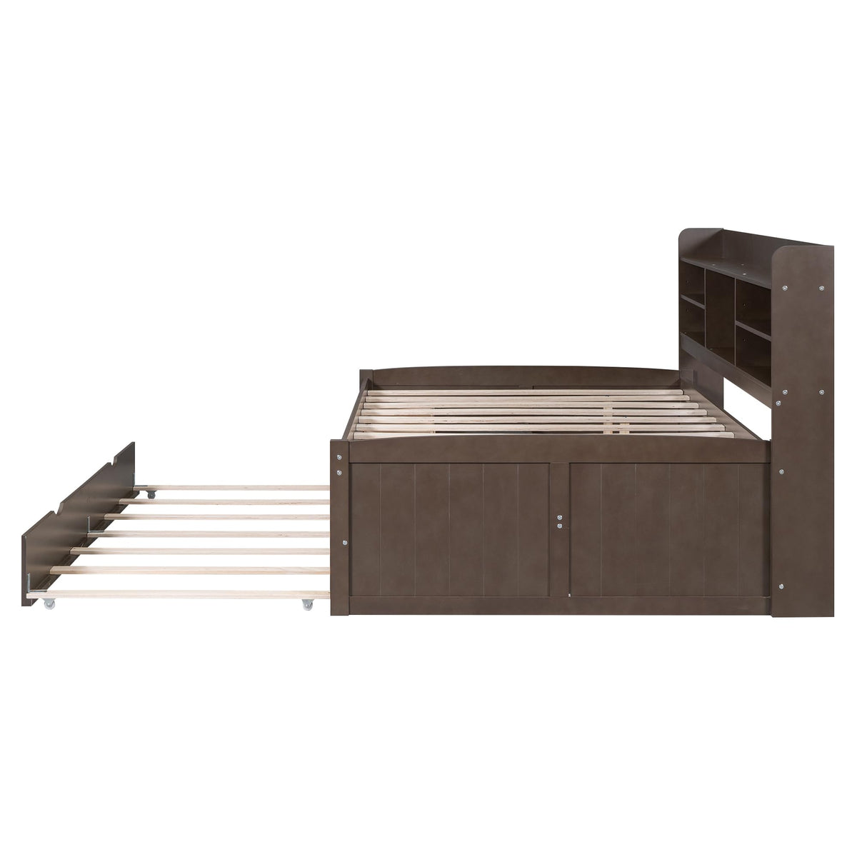 Bellemave Full Size Captain Bed, Full Beds with Trundle and Storage Drawers, Wood Daybed Frame with Bookcase Headboard and Slats Support for Kids Boys Girls Teens, Antique Brown