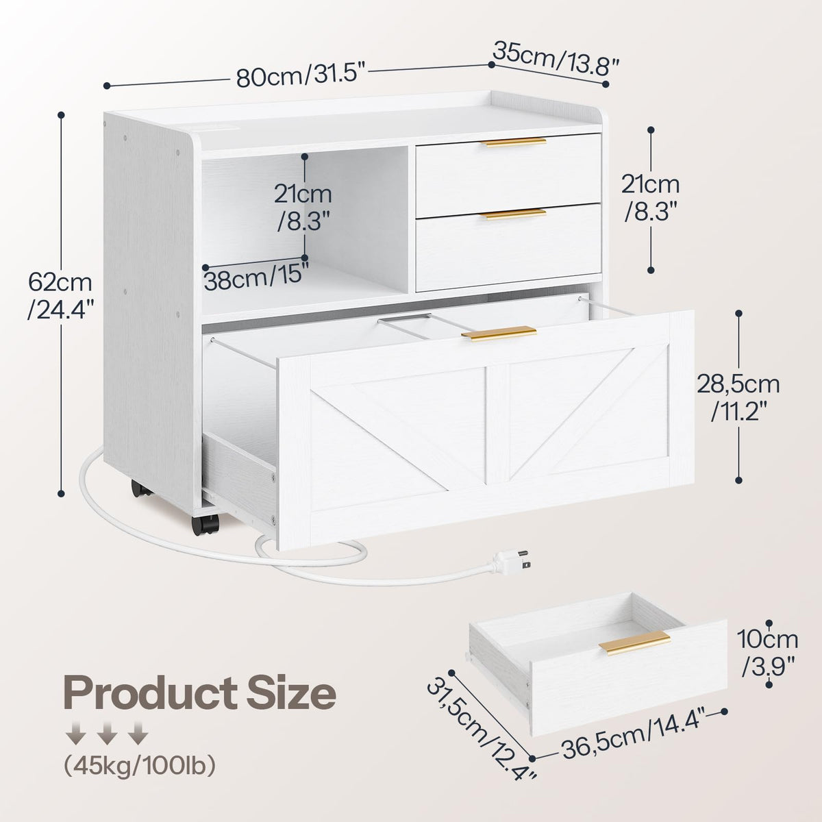 Rolling File Cabinet with Charging Station
