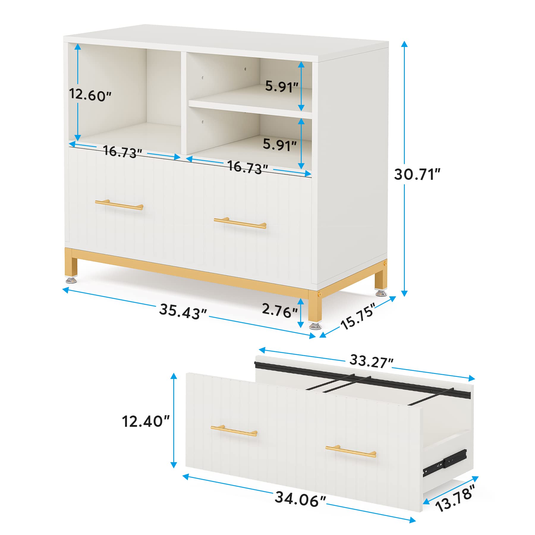 White Lateral File Cabinet with Drawer & Printer Stand