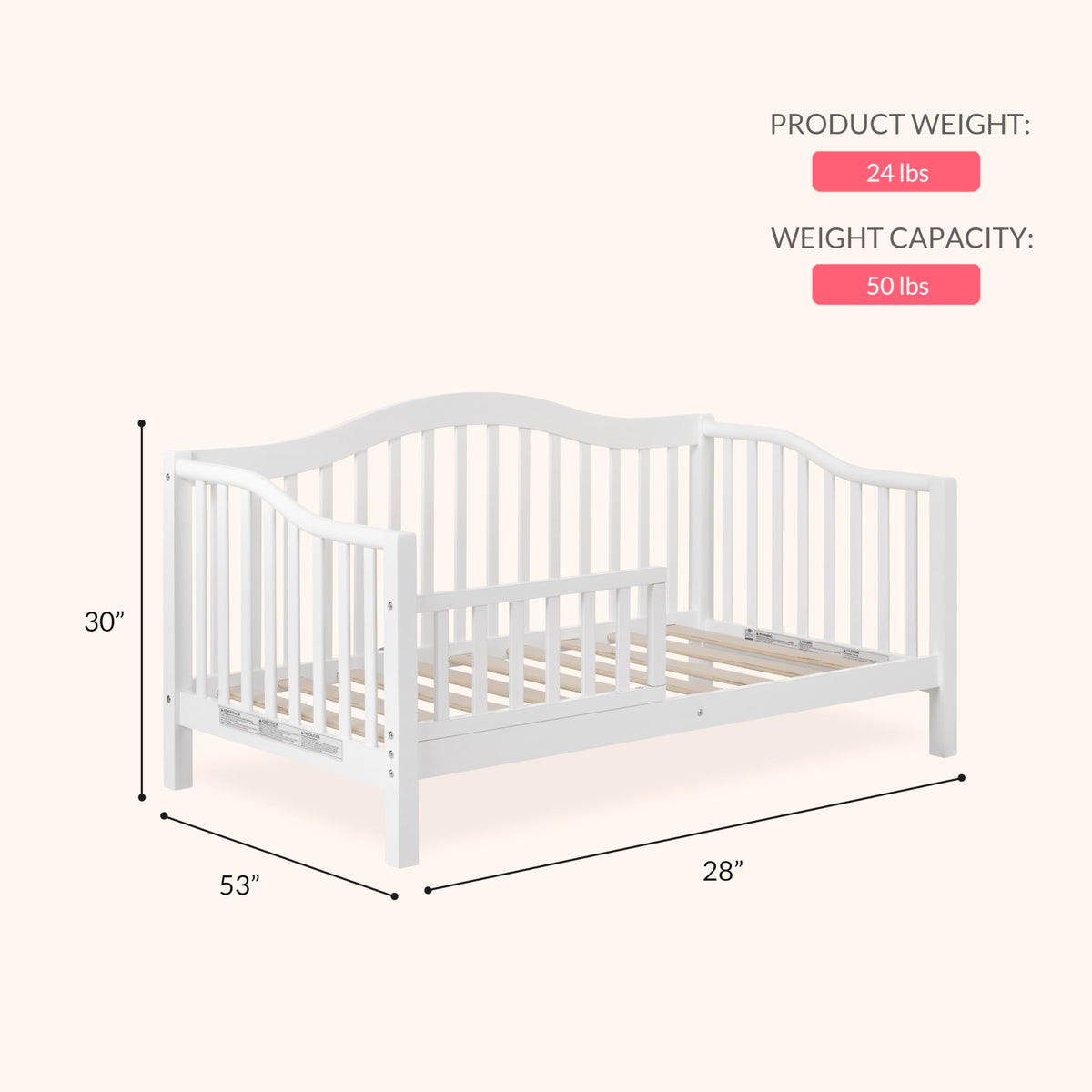 Dream On Me Austin Wooden Toddler Day Bed for Kids, White