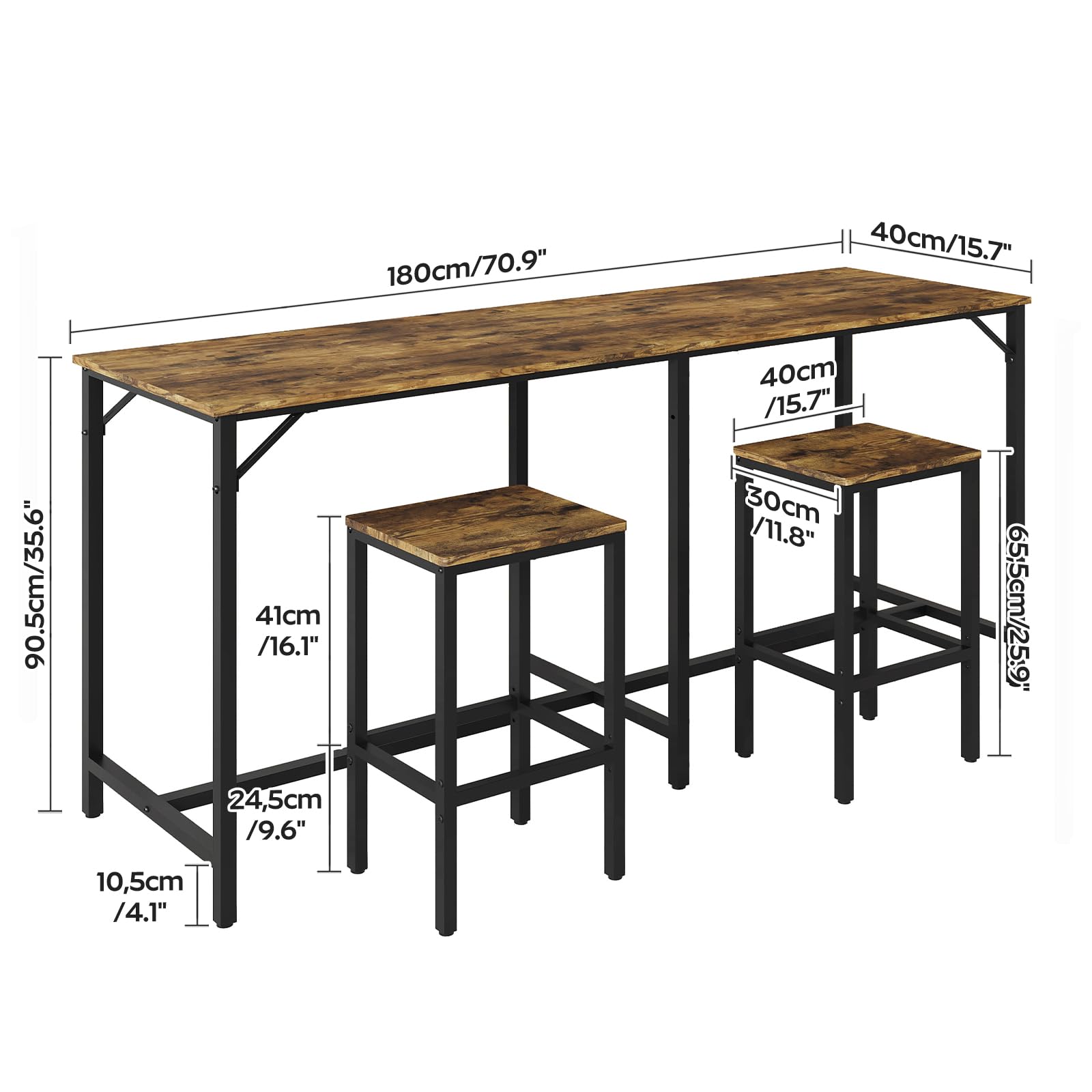 70.9" Bar Table & 2 Stools Set