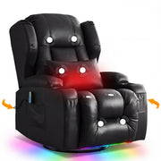 Oprisen Power Swivel Rocker Recliner Chair Home Theater Seating, Dual Motor Electric Upholstered Movie Gaming Reclining Sofa with Heat Massage/4 Modes LED Light/USB Port/Cup Holders/Pockets