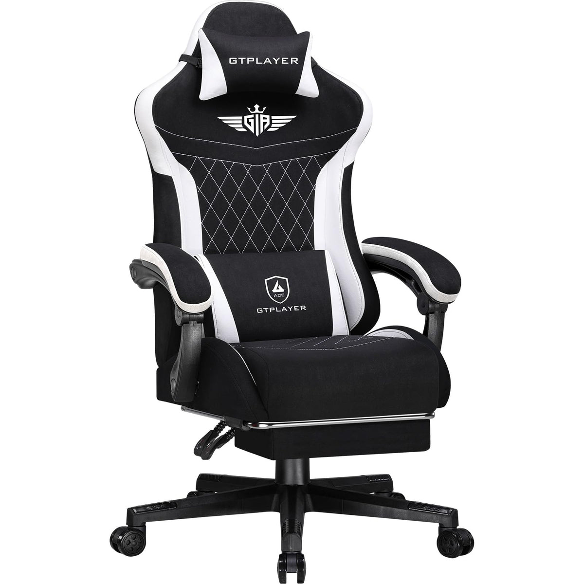 Black Fabric Gaming Chair with Footrest