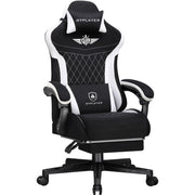 Black Fabric Gaming Chair with Footrest