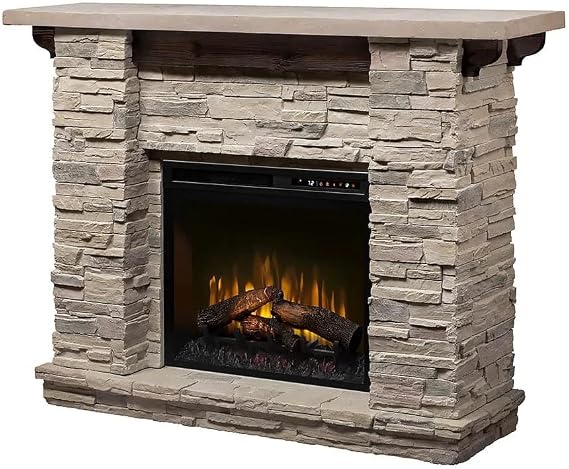 Rustic Stone-Look Electric Fireplace