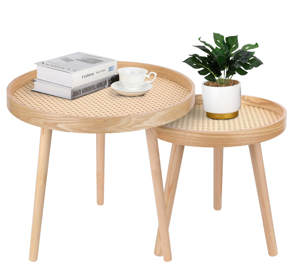 Round Rattan Coffee Table Set