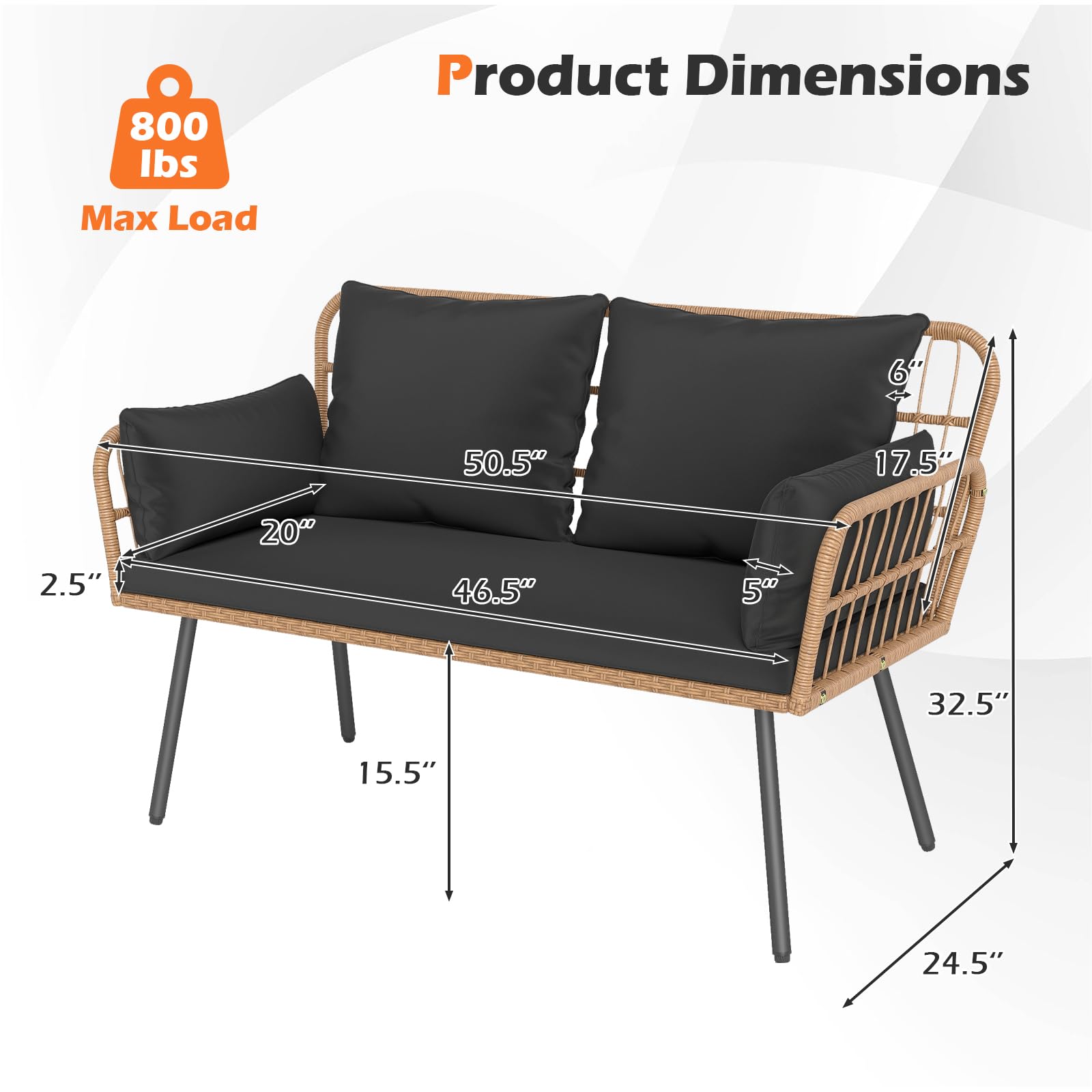 Outdoor PE Rattan Loveseat Sofa with Cushions