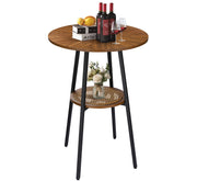 Round Bar Height Table with Rattan Storage Shelf