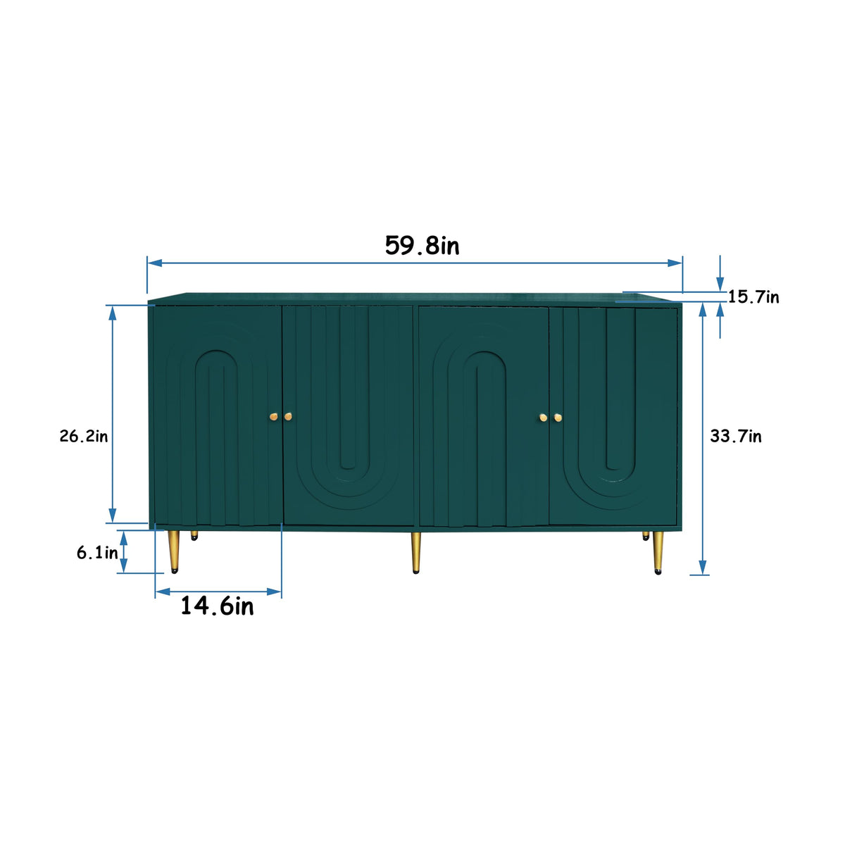 QIANYEWANG Modern Blue Lacquered 4 Door Wooden Cabinet Sideboard Buffet Server Cabinet Storage Cabinet, for Living Room, Entryway, Hallway, Office, Kitchen and Dining Room ，Green