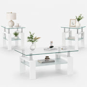 Meihua 3-Piece Coffee Table Set, Glass Coffee Table with 2 End Tables
