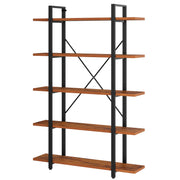 5-Tier Industrial Bookshelf, Open Metal & Wood Bookcase with Wall Brackets