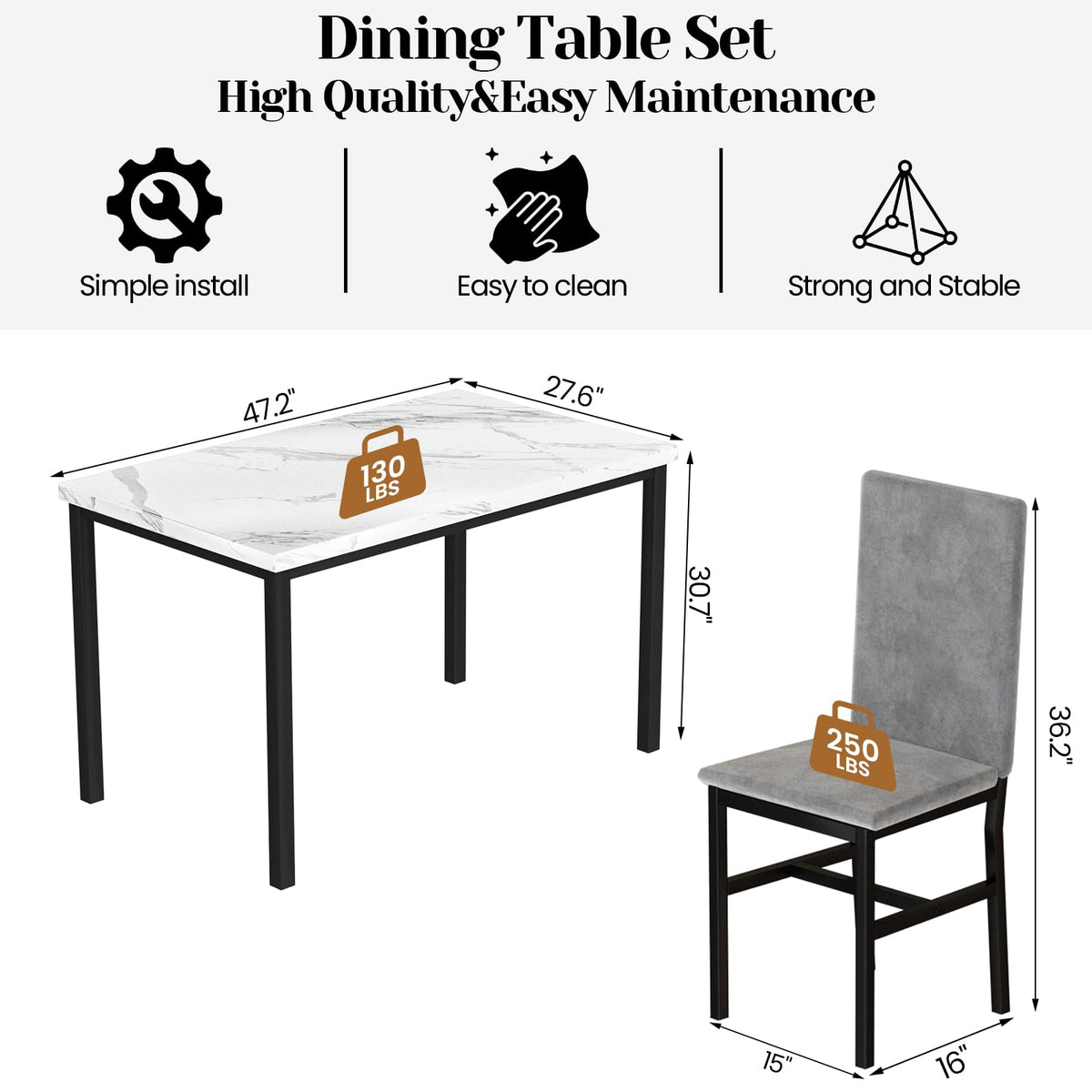 5-Piece Faux Marble Dining Set