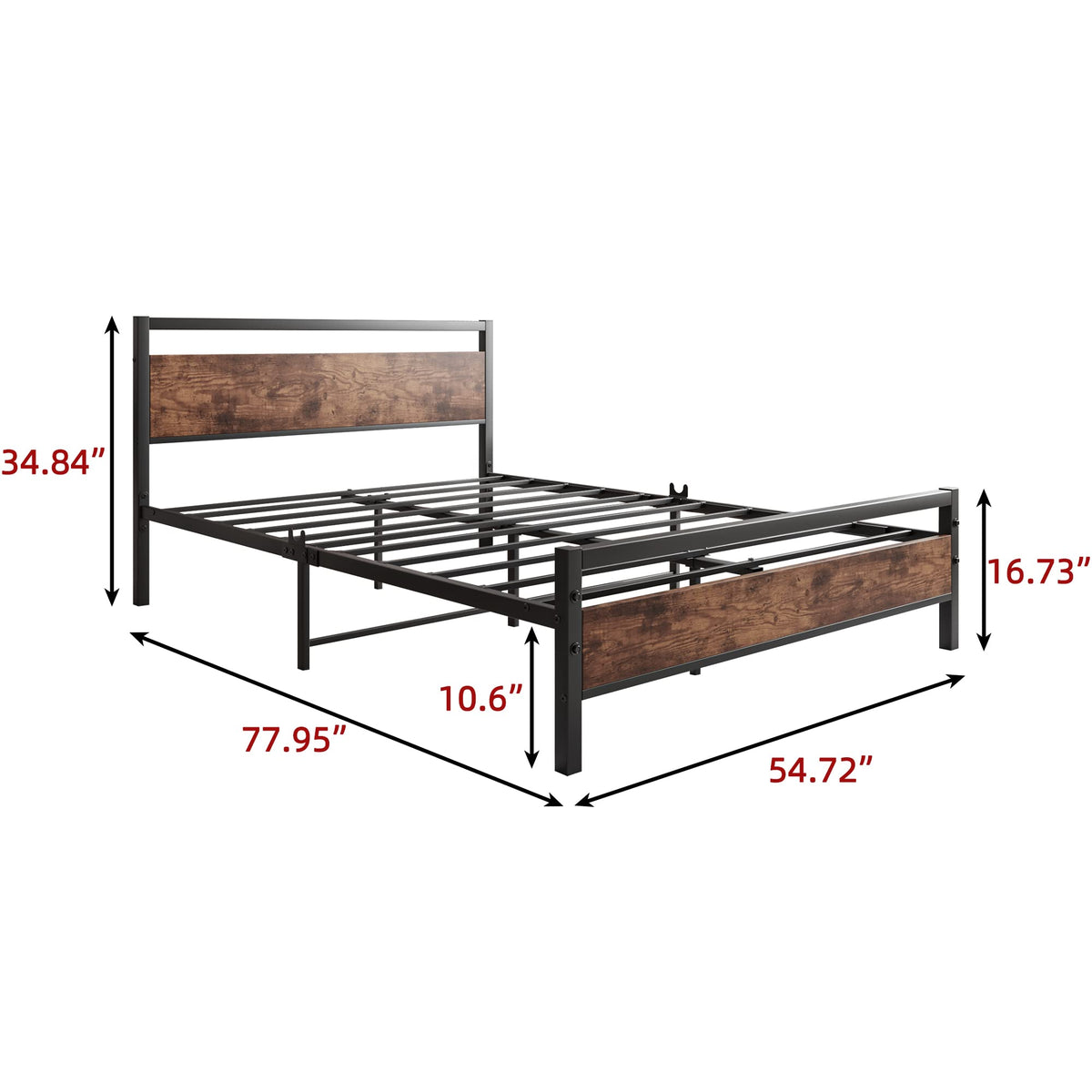 HOJINLINERO Full Size Bed Frame with Headboard,Wood Bed Frame Rustic Brown