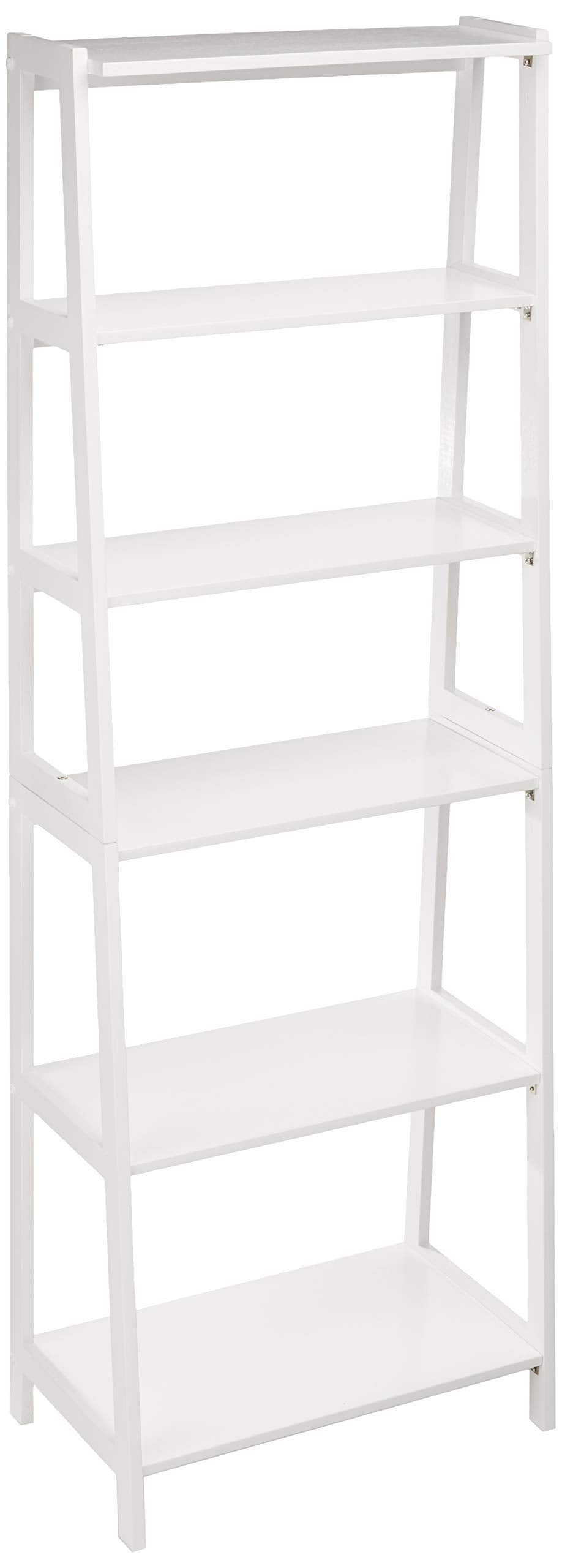 5-Tier Ladder Bookshelf, Rubberwood, White