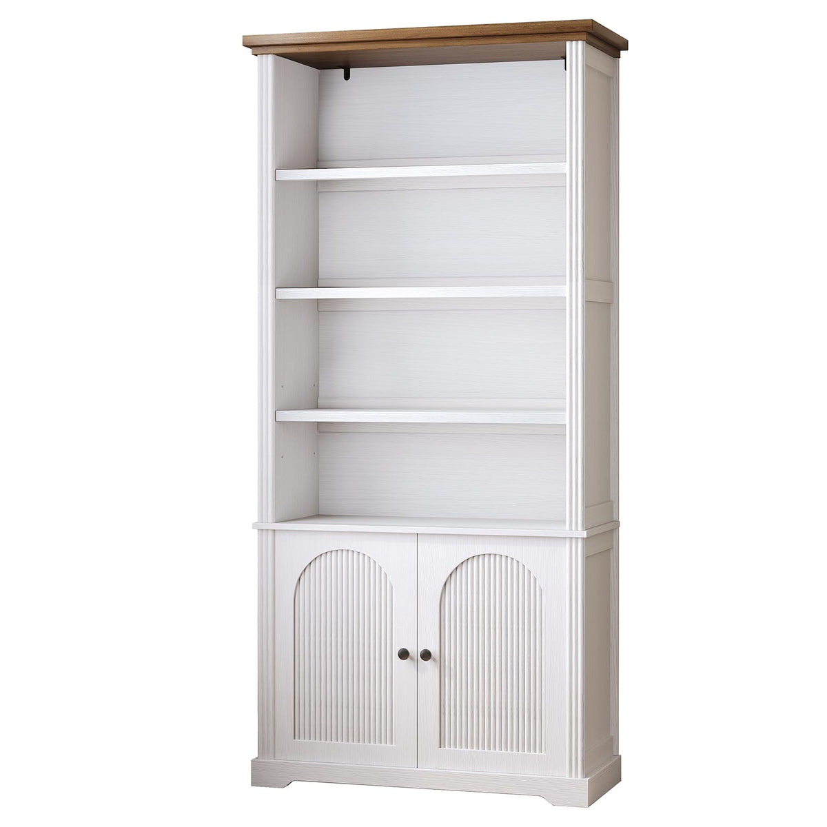 Glirun Modern 71" Tall 6-Shelf Bookcase with Doors, Storage Cabinet with Adjustable Shelves, Fluted Double-Door Design for Living Room, Home Office, Bedroom