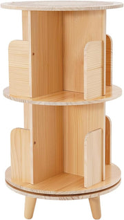 Gdrasuya10 2 Tier Rotating Bookshelf with Legs, 360 Display Revolving Bookcase Standing Bookcase Round Corner Bookshelf Wood Book Storage Display Shelves for Kids&Adults Small Space