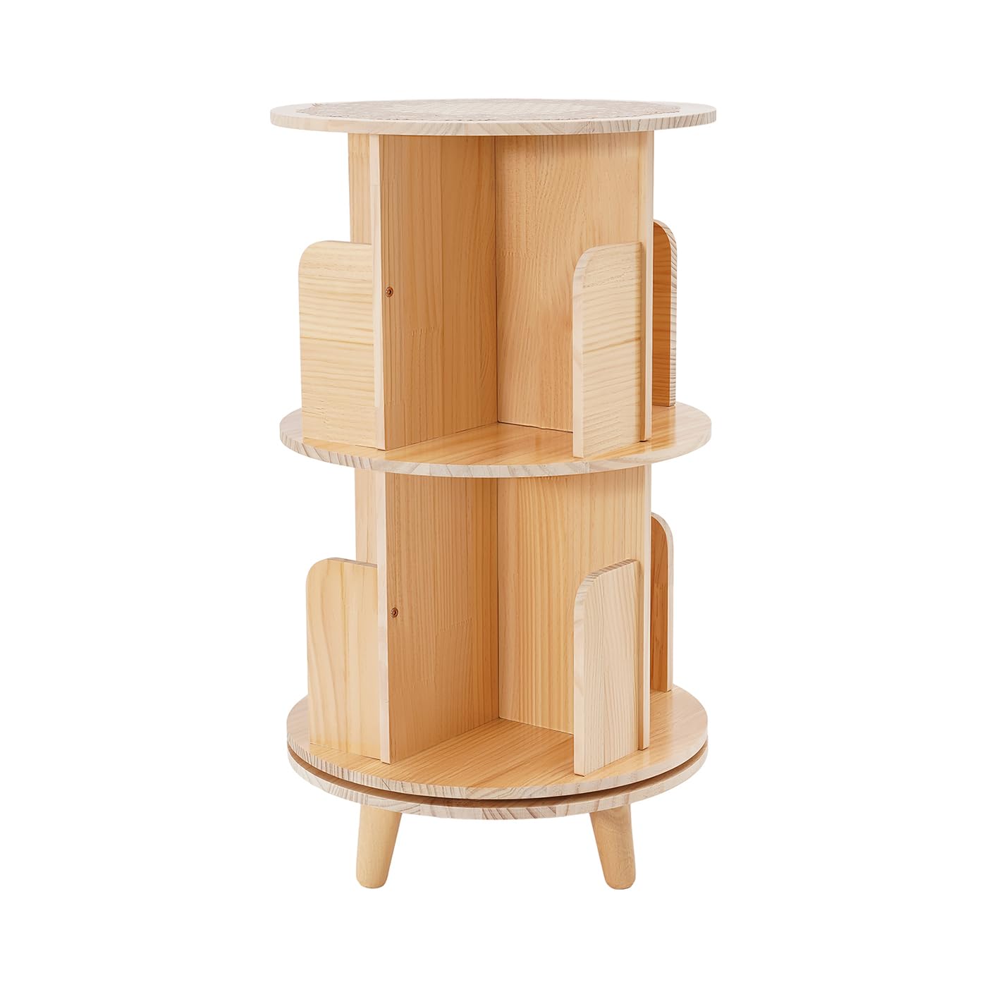 Gdrasuya10 2 Tier Rotating Bookshelf with Legs, 360 Display Revolving Bookcase Standing Bookcase Round Corner Bookshelf Wood Book Storage Display Shelves for Kids&Adults Small Space