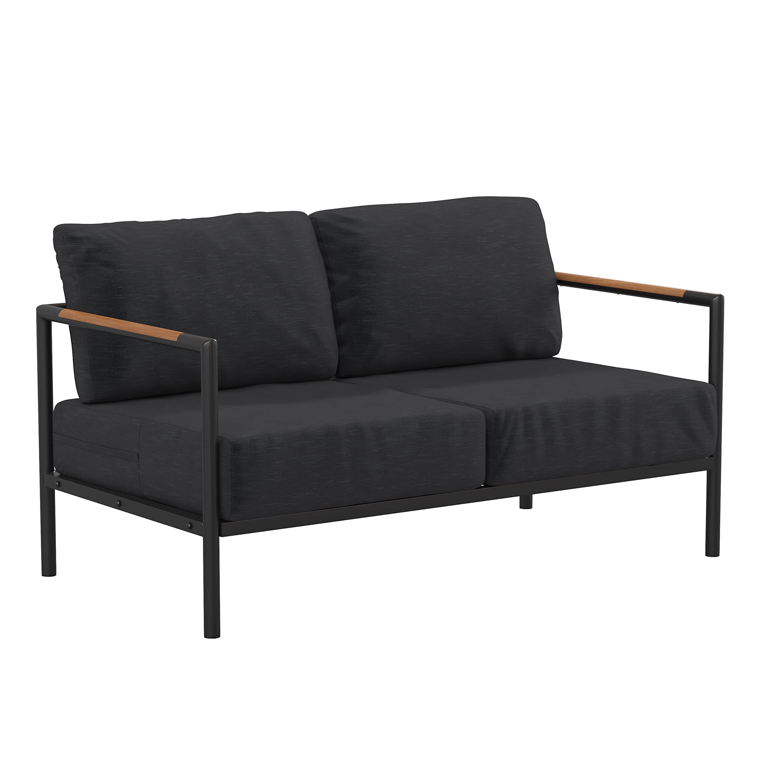 Outdoor Aluminum Loveseat with Teak Accents & All-Weather Cushions