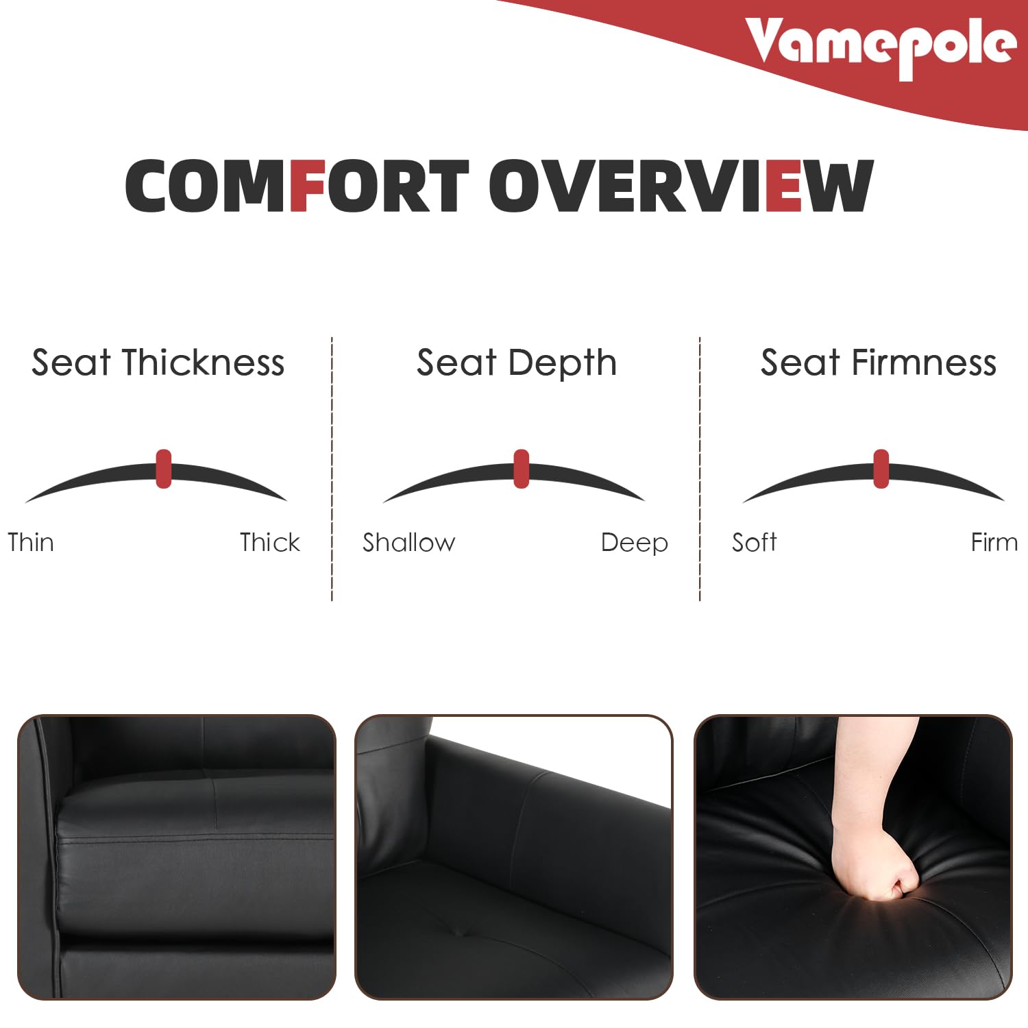 VAMEPOLE 60" Loveseat Sofa for Living Room, Mid Century Mini Black Couch, Tufted Leather Love Seat Furniture, Comfy Office 2 Seat, Small Couches for Small Spaces, Bedroom, Apartment