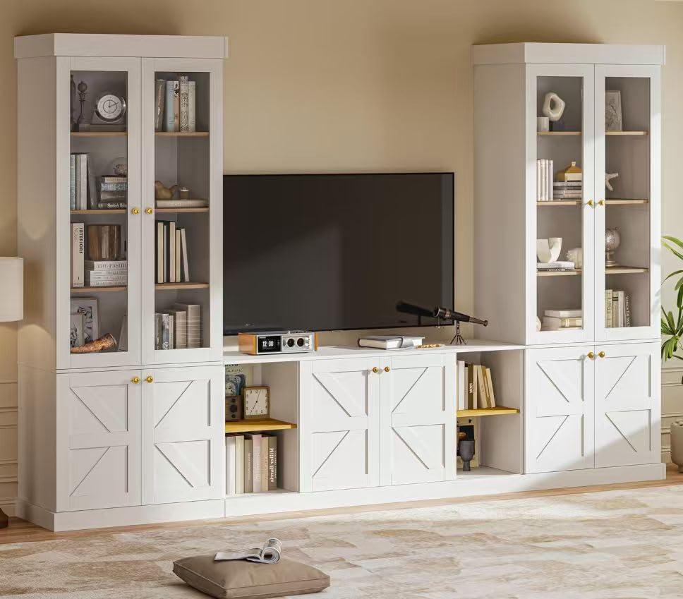 3-Piece Farmhouse TV Stand & Bookcase Set