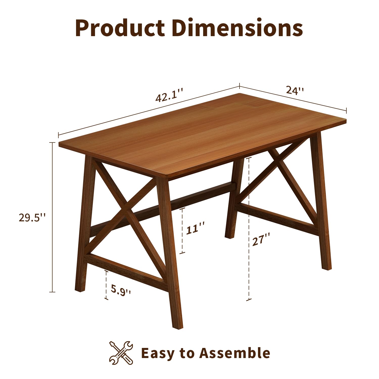 Solid Wood Computer Desk with X-Shaped Legs