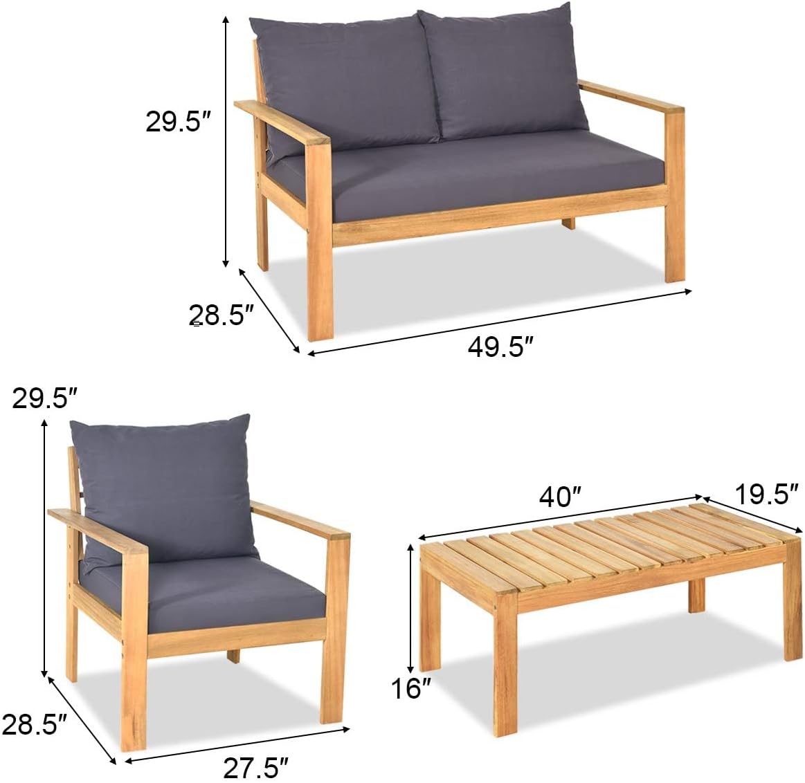 4-Piece Acacia Wood Patio Conversation Set