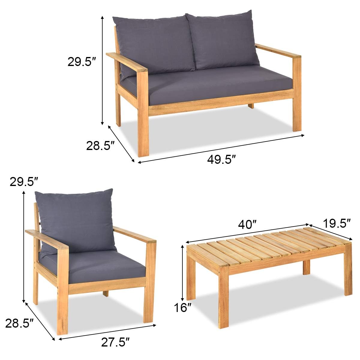 4-Piece Acacia Wood Patio Conversation Set
