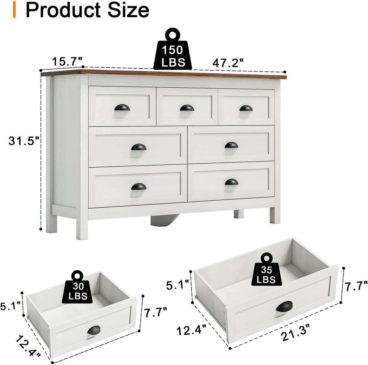 Antique White Dresser & Nightstand Set