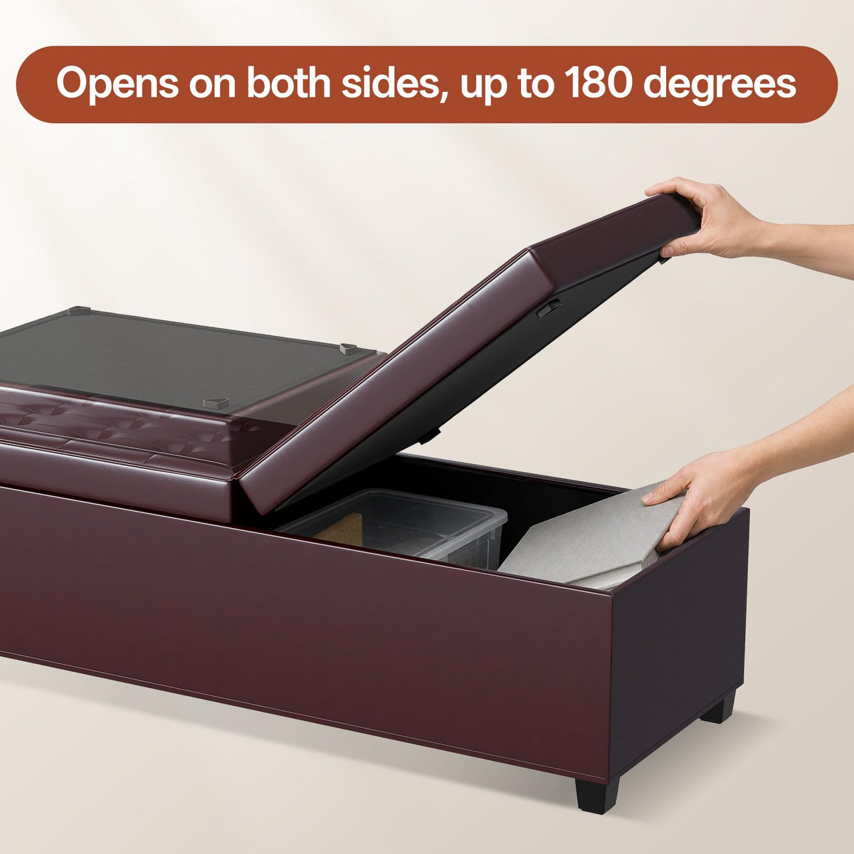 Burgundy Storage Ottoman Bench