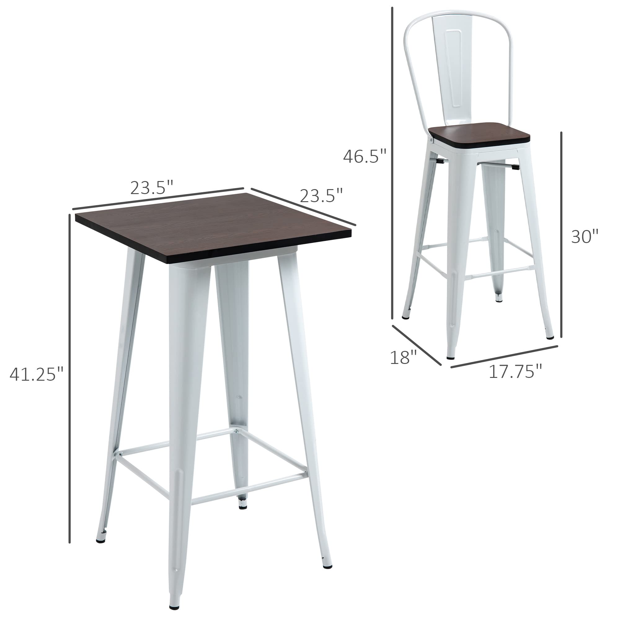 3-Piece Bar Height Dining Table Set with Footrests
