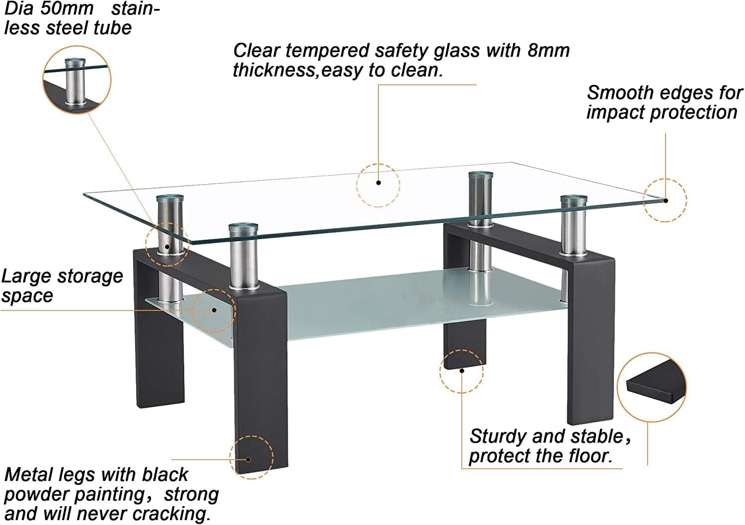 3-Piece Glass Coffee Table & End Tables Set
