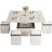 3-in-1 Lift-Top Coffee Table with Storage Stools & Wheels