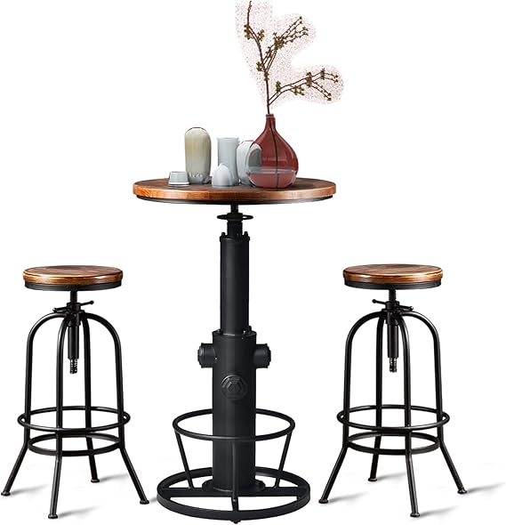 Adjustable Bar Height Table & Stools Set, 3-Piece