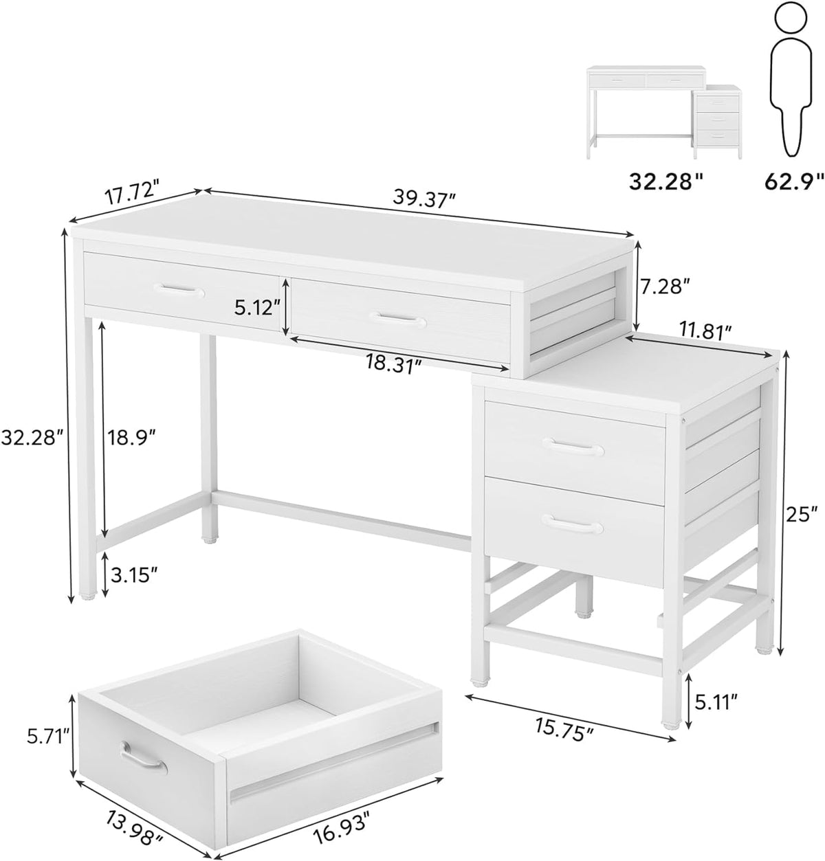 Computer Desk with 5 Drawers