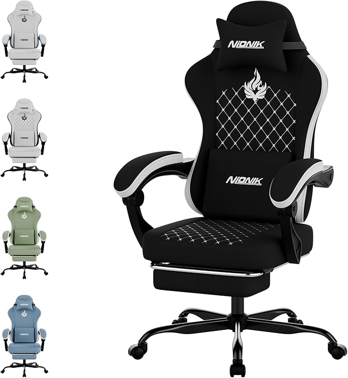Ergonomic Gaming Chair with Footrest & Massage Lumbar Support