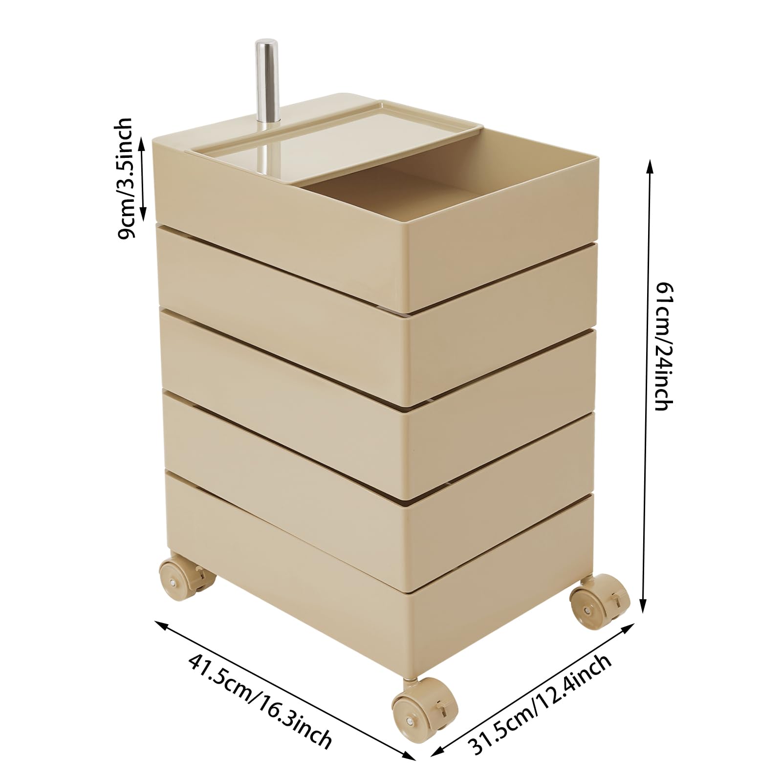 5-Tier Rolling Storage Cabinet with 360° Rotating Drawers