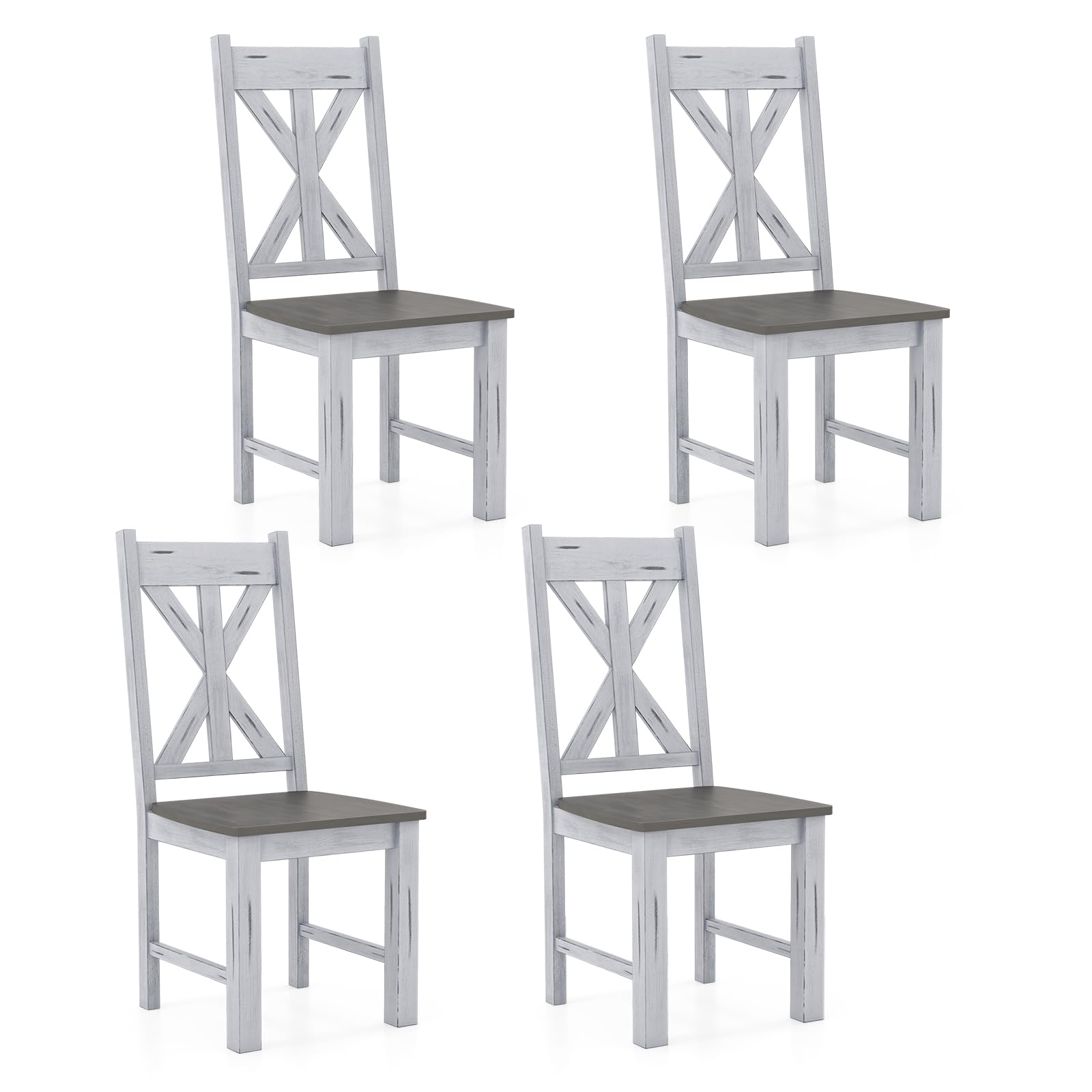 Rubber Wood Dining Chairs, Set of 4 – Hollowed High Back, Grey
