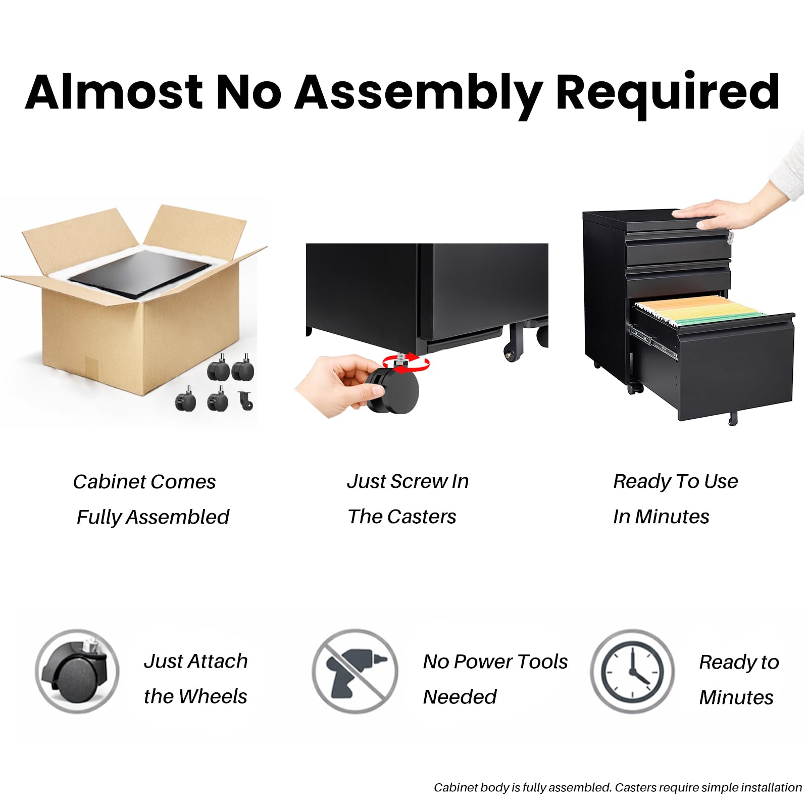 3-Drawer Mobile Metal File Cabinet with Lock