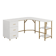 L-Shaped Computer Desk with Drawers & Storage Shelves
